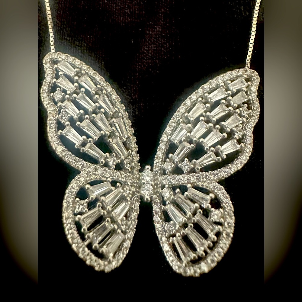 Crystal Butterfly Pendant - Sterling Silver